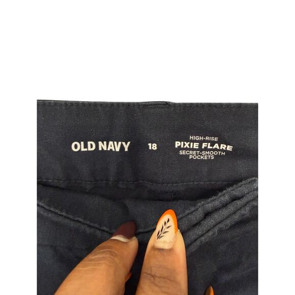 Old Navy Blue High Rise Office Business Career Work Pixie Flare Pants Size 18 - Picture 2 of 11